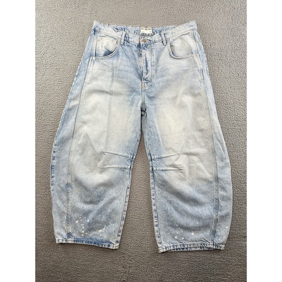 FREE PEOPLE We The Free Good Luck Mid-Rise Barrel Jean Womens 33 Light Wash Blue - Picture 1 of 13